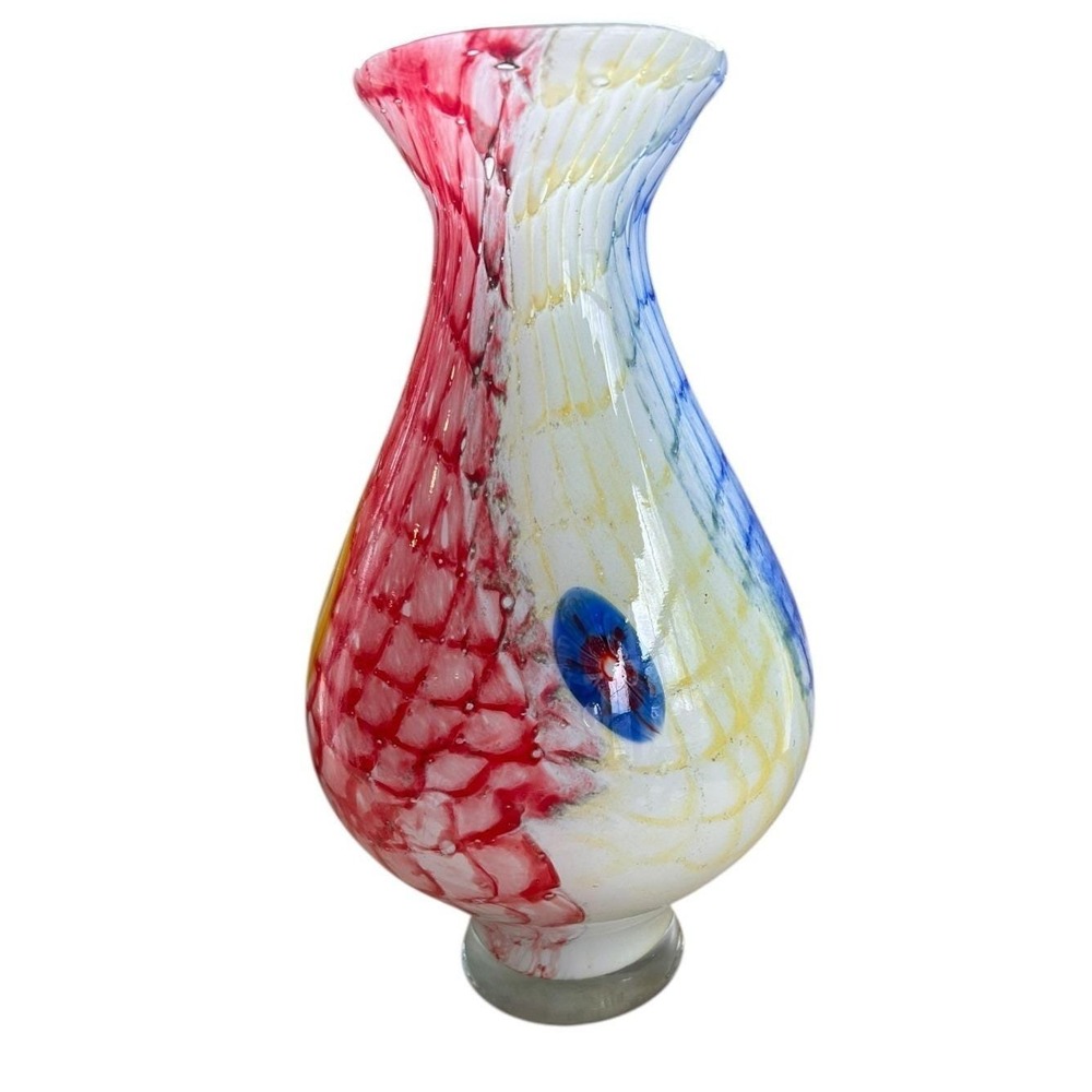 Vintage Murano Art Glass Millefiori Swirl Sommerso Art Glass Vase 13" H